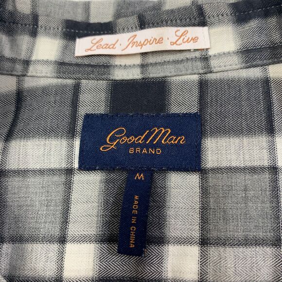 Good Man Shirt Men Medium Charcoal White Western Long Sleeve Checkered Button Up - Picture 4 of 9